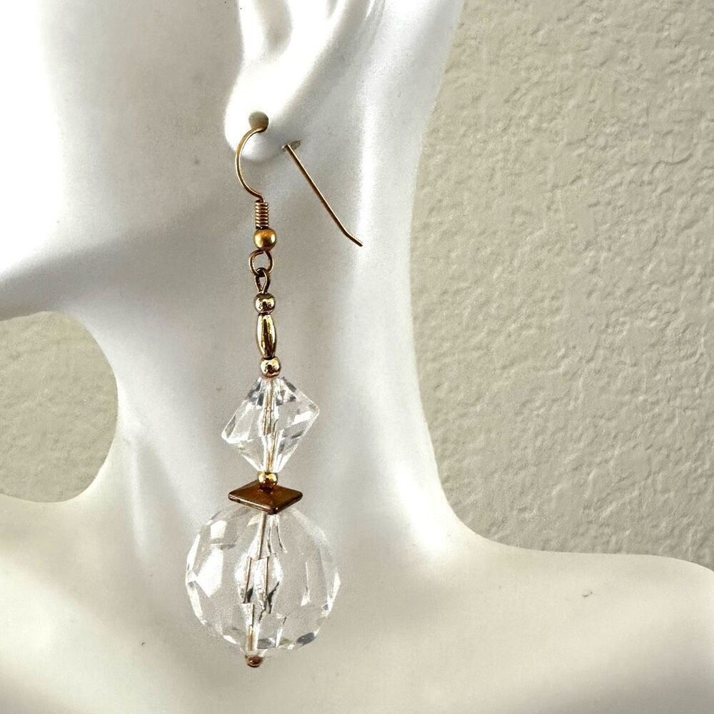 Gold tone clear beaded statement earrings